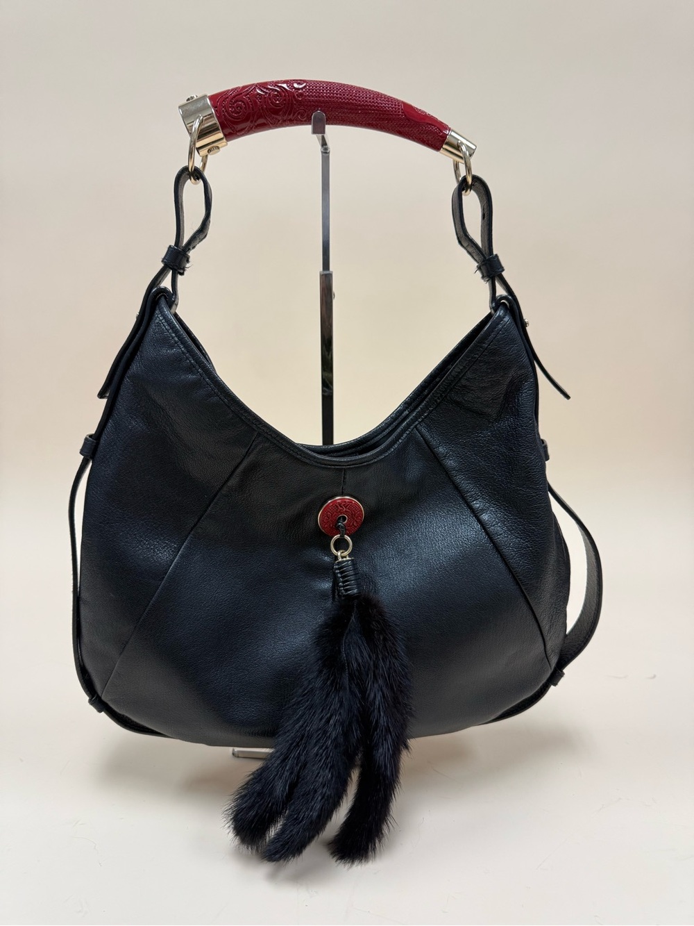 Yves Saint Laurent Mombasa Red Carved Handle Bag